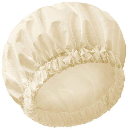 Picture of Reusable Shower Cap for Women, Large Waterproof Shower Bonnet Washable Elastic Band Bath Hair Hat for Long Hair, Braids(Champagne)