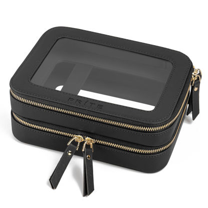 Picture of Prite Clear Makeup Bags Double Layer Cosmetic Bags with a Separate Brush Compartment Travel Makeup Bag for Women Travel Accessories Organizer for Purse(Black)