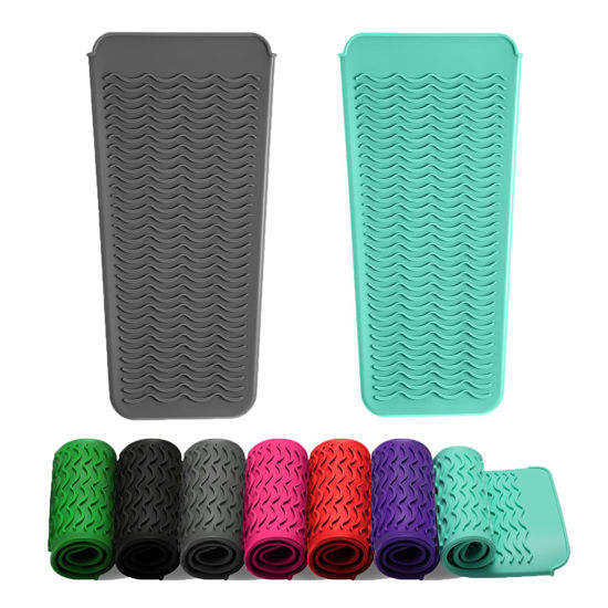 Picture of ZAXOP 2 Pack Heat Resistant Silicone Mat Pouch for Flat Iron, Curling Iron,Hair Straightener,Hair Curling Wands,Hot Hair Tools (Mintgreen-Grey)