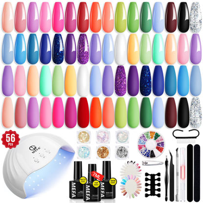 Picture of MEFA 32 Colors Gel Nail Polish Kit with U V Light, Spring Bright Pastel 54Pcs Pink Gel Polish Nail Set with Matte/Glossy Base Top Coat Essential Manicure Tools Nails Art Decorations Women Gifts