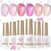 Picture of Born Pretty Ice Jelly Pink Gel Nail Polish Valentine's Day Pink Heart Jelly Transparent Gel Polish Sheer Glitter Nude Pink Natural Gel Polish Set Nail Art Varnish Manicure 6PCS