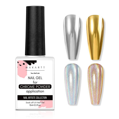 Picture of Makartt Gel Top Coat for Chrome Nail Powder - 15ml No Wipe High Gloss Top Coat Gel Nail Polish Mirror Shine Nail Gel Long Lasting Easy Application, Soak off Nail Lamp Gel Top Coat