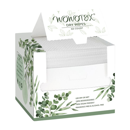 Picture of WOWOTEX Disposable Face Towel Biodegradable Large Dry Wipes 60 Count/Box Extra Thick Soft Clean Facial Towels for Sensitive Skin, Makeup Removing, Cleansing, Nursing, Travel, 10×12 Inches