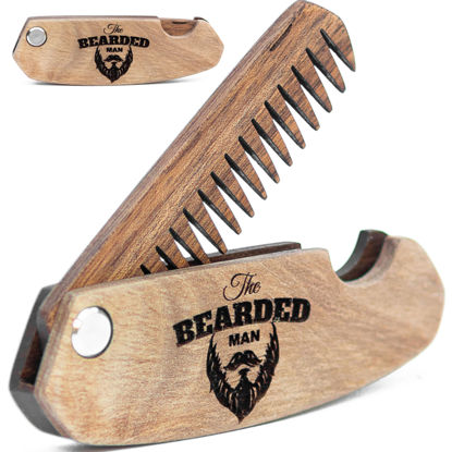 Picture of Enjoy The Wood Beard Comb for Men, Folding Pocket Beard Accessories for Men, Engraved Walnut Wooden Comb for Moustache, Beard & Hair - Perfect Gift For Him (Gift for Him (Skull)) (Model BM)