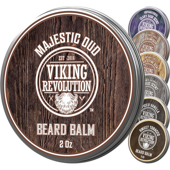 Picture of Viking Revolution Majestic Oud Beard Balm - Beard Butter with Argan Oil, Beard Softener for Men with Jojoba Oil - Beard Moisturizer for Men with Beeswax - Beard Wax for Men (2oz, 1 Pack)