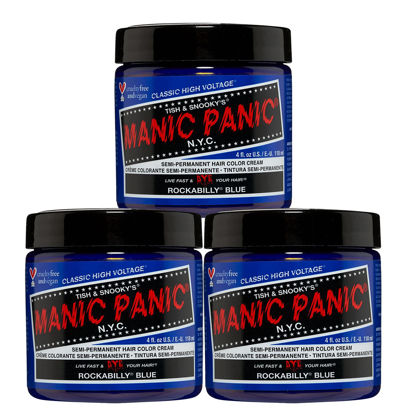 Picture of MANIC PANIC Rockabilly Blue Hair Dye - Classic High Voltage - (3PK) Semi Permanent Hair Color - True Neutral Blue - For Dark & Light Hair - Vegan, PPD & Ammonia Free - For Coloring Hair on Men & Women