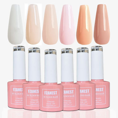 Picture of FZANEST Builder Gel Nail Kit, 6pcs*7.5ml Soft Builder Gel in a Bottle For Nails, Nail Strengthener Extension Gel with Jelly Natural Nude Pink Colors, UV Gel Nail Polish Soak Off