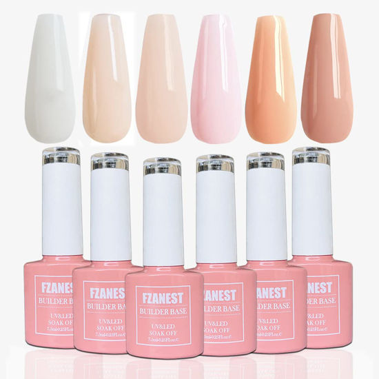 Picture of FZANEST Builder Gel Nail Kit, 6pcs*7.5ml Soft Builder Gel in a Bottle For Nails, Nail Strengthener Extension Gel with Jelly Natural Nude Pink Colors, UV Gel Nail Polish Soak Off