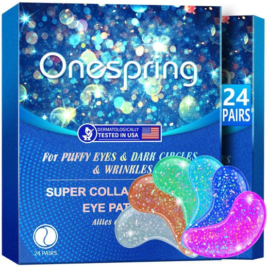 Picture of Onespring Eye Gel Pads (24 Pairs) - Under Eye Patches for Puffy Eyes, Wrinkles, Dark Circles, Natural Collagen Eye Gels, Under Eye Mask Patches for Face to Soothe Puffiness, Eye Bags