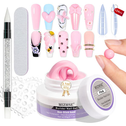 Picture of MIZHSE Solid Nail Builder Gel, 2.1 oz 60g Pink Builder Gel for Nails Non-Sticky Solid Builder Gel for Nail Extensions Hard Gel with 24pcs Nail Forms and Silicone Pen Nail Art Manicure Set