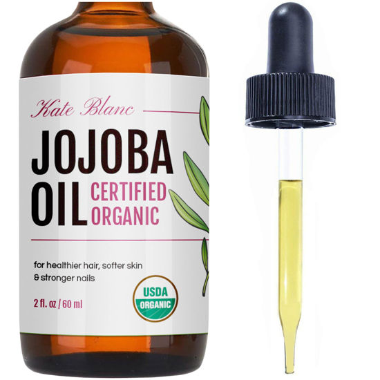 Picture of Kate Blanc Cosmetics Jojoba Oil for Hair, Face & Skin. Gua Sha Oil for Face Massage & Dermaplaning (2oz, Organic, 100% Pure, Natural)