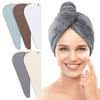 Picture of TENSTARS 5 Pack Thicken Microfiber Hair Towel Wrap for Women - Elastic Loop Design - 320GSM Coral Velvet - Quick Dry Hair Turban - 11x28 Inch (Cream+White+Brown+Light Teal+Grey, 5)