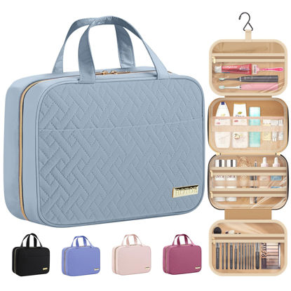 Picture of HOTOR Travel Toiletry Bag - Toiletry Bag w/Hanging Hook - Spacious Toiletry Bag for Women & Men, Makeup Bag/Big Comparment, Waterproof for Travel Accessories, Travel Essentials, Medium, Light Blue