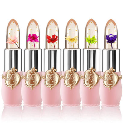 Picture of 6 Pcs/Set Flower Jelly Lipstick Set Temperature Change Moisturizer Long Lasting Nutritious Balm Magic Color Change Lip Gloss
