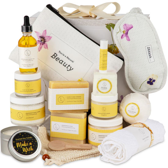 Picture of Lizush Luxury Citrus Spa Gift Basket - 15-Piece Handmade Self-Care Set for Relaxation, Perfect Gift for Women, Wife, Mom, or Best Friend
