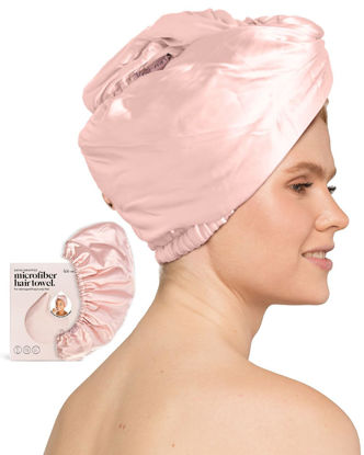 Picture of Kitsch Satin Wrapped Microfiber Hair Towel Wrap for Women - Quick Dry Towel | Microfiber Towel for Hair | Hair Drying Towel Wrap for Long Hair | Hair Towels for Women | Hair Turban Towel (Satin Blush)