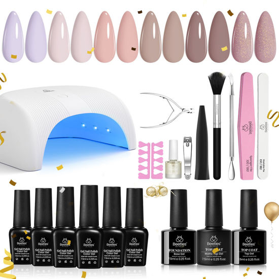 Picture of Beetles Gel Nail Polish Kit with Uv Light Base Gel Top Coat, 6 Colors Nude Neutral Gel Polish Starter Kit, Soak off Led Gel Polish Set DIY Manicure Home Nail Essentials Gift for Girls Women