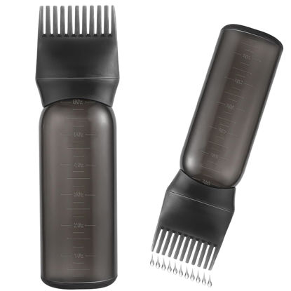 Picture of FXSPLCZ Root Comb Applicator Bottle Oil Applicator for Hair Dye Hair Oiling Bottle with Graduated Scale, 6 Ounce (Black)