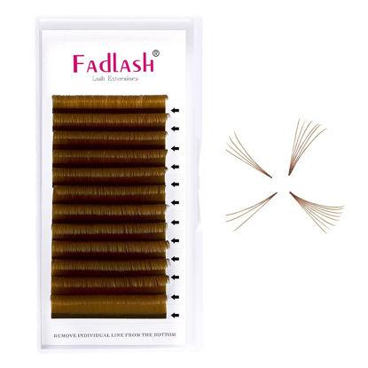 Picture of Eyelash Extension D Curl Easy Fan Volume Lashes Brown Color Easy Fan Lash Extensions Colorful Self Fanning Eyelash Extensions (Blond 0.07-D, 15mm)