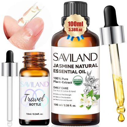Picture of SAVILAND Jasmine Essential Oil for Cuticle Nails Hands: Ultra Repairing Cuticle Oil 100% Pure Plant-Based Nail Strengthener Hand Oil for Dry Hand Damaged Cuticle Weak Nail Care with Travel Bottle Home