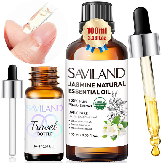 Picture of SAVILAND Jasmine Essential Oil for Cuticle Nails Hands: Ultra Repairing Cuticle Oil 100% Pure Plant-Based Nail Strengthener Hand Oil for Dry Hand Damaged Cuticle Weak Nail Care with Travel Bottle Home