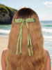 Picture of Tassel Ribbon Bowknot Hair Clips with Long Tails for Women and Girls, Solid Barrettes and Claw Clips with Bows for Long Hair (Red Green)