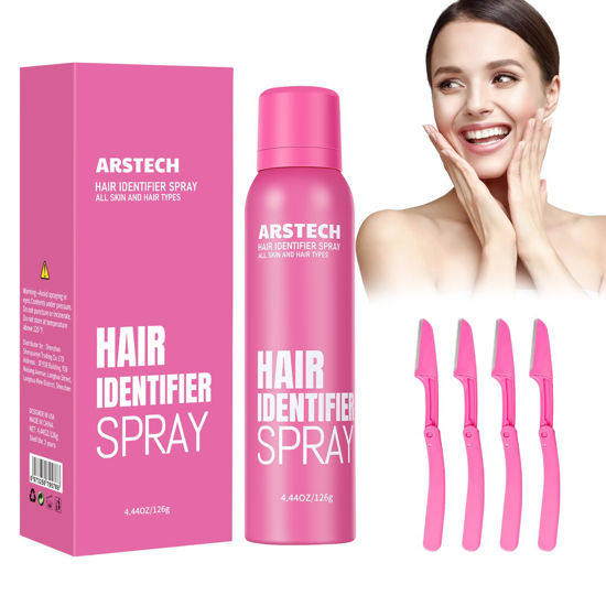Picture of Hair Identifier Spray for Face Shaving Dermaplaning Tool Skin Body Dermaplaning Spray for Women with 4 Face Razor for Face Shaver Hair Removal Kit Excess Hair Dermaplane Razor for Women Face