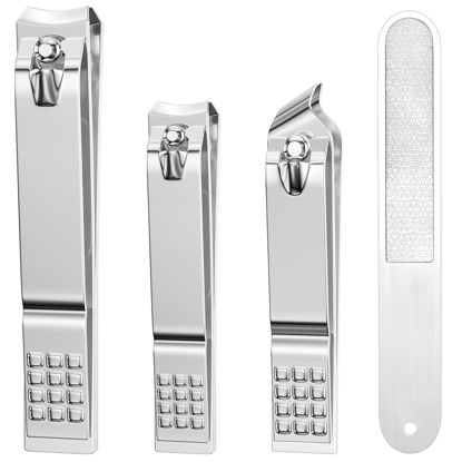 Picture of Nail Clippers for Men Women, 4 PCS Nail Clipper Set, Premium Toenail Clippers, Fingernail Clipper, Ultra Sharp Toe Nail Clippers, Nail Cutter, Finger Nail Clippers Adult, Silver