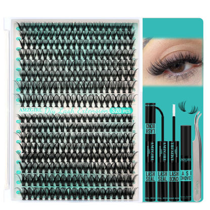 Picture of Lash Clusters Kit 320Pcs,30D 40D Eyelash Extension Kit,Lash Bond and Seal Waterproof,Lash Remover for Individual Cluster Lashes Kit,Lash Applicator Tool for DIY Lash Extension Kit(D-Mix9-16mm Kit)