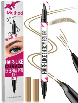 Picture of iMethod Curved Eyebrow Pen - Eyebrow Pencil, Brow Pencil 2-in-1 Dual-Ended Microblading Eyebrow Pen with Curved Tip and Precise Brush-Tip for Natural Hair-Like Brows, Last All-Day, Light Brown