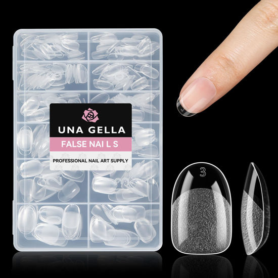 Picture of UNA GELLA Short Oval Gel x Nail Tips, 312Pcs Pre-shaped Half Matte Short Oval Round Nail Tips Full Cover Clear Acrylic Press on Fake Nails No Filed for Nail Extension Art DIY Nail Salon 12 Sizes
