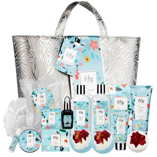 Picture of LILY ROY Spa Gift Baskets Set for Women Spa Gift 18 Pcs Lavender Bath and Body Gift Baskets for Women Spa Kit Gifts Set for Christmas Birthday Gifts for Women Spa Bath Gift Set for Mothers Day