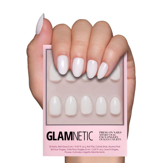 Picture of Glamnetic Press On Nails - White Swan | Opaque Classic Off White Short Oval False Nails, Reusable Stick On Fake Nails with Glue | Salon Quality | 15 Sizes - 30 Nail Kit
