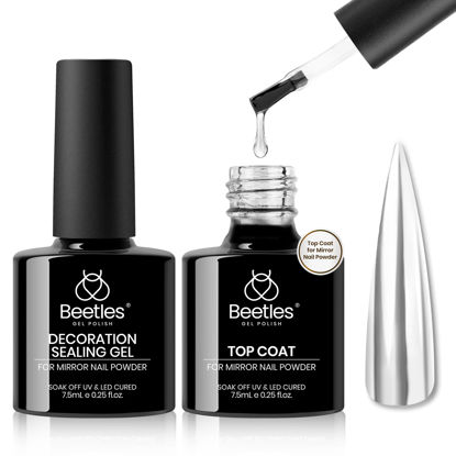 Picture of Beetles Gel Top Coat for Chrome Nail Powder and Decoration Sealing Gel, 7.5ml*2PCS Shine Finish and Long Lasting Nail Gel Glue, Soak Off LED Nail Lamp Gel Nail Art Design