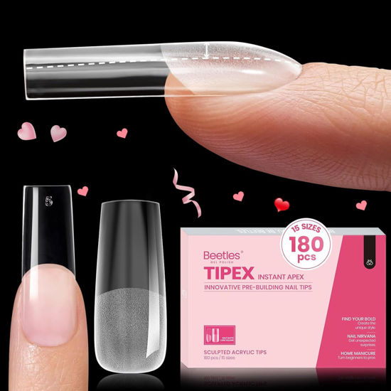 Picture of Beetles Tipex Instant Apex Nail Tips,180Pcs Pre-building & Pre-Etched Gel Nail Tips Long Square Thicker Acrylic Nails Strong Full Cover False Nail Extension Building Gel Press-on Nails for Flat Nails