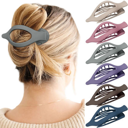 Picture of French Flat Hair Clips for Women - 6Pcs Flat Hair Claws for Thin Thick Hair Strong Hold No Slip Grip Hair Claw Clips for Women Girls (Matte Dark color(L:4.6 IN, W:1.97IN))