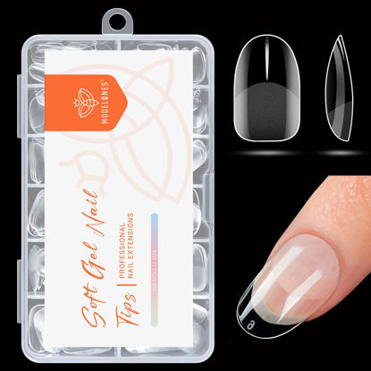 Picture of modelones Short Round Nail Tips, Pre-shaped Full Cover Fake Nails Soft Gel Acrylic Nail Tips 216PCS 12Sizes