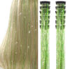 Picture of Hair Tinsel Pack of 12 Pcs Clip in Hair Tinsel 20 Inch Glitter Green Tinsel Green Hair Extensions, Festival Tinsel Fairy Hair Party Dazzle Hair Accessories Strands Kit(12Pcs,Grass Green#)