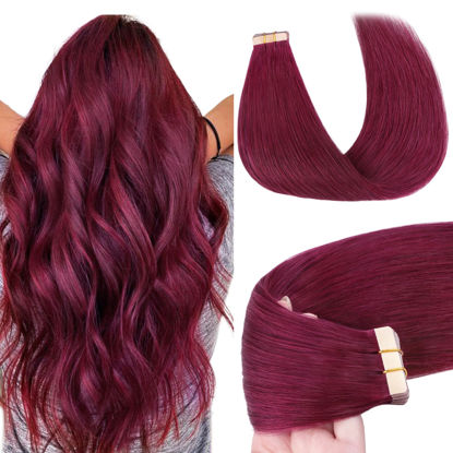 Picture of GOO GOO Tape in Hair Extensions Human Hair, Burgundy 10inch 30g 20pcs, Thick Ends Straight Seamless, Invisible Tape in Hair Extensions Human Hair