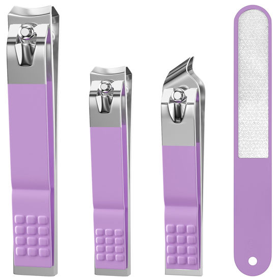 Picture of Nail Clippers for Men Women, 4 PCS Nail Clipper Set, Premium Toenail Clippers, Fingernail Clipper, Ultra Sharp Toe Nail Clippers, Nail Cutter, Finger Nail Clippers Adult, Purple