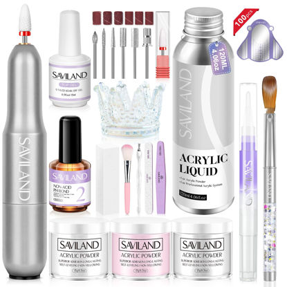 Picture of SAVILAND Acrylic Nail Kit with Nail Drill - Professional Use Only Acrylic Powder and Liquid Set Nail Tools Kit Acrylic Set with Acrylic Nail Brushes for Acrylic Nails Application Home DIY