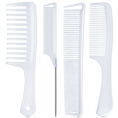 Picture of SALONSILK Combs for Women and Men, 4PCS Translucent Professional Comb Set, Wide Tooth Combs Rat Tail Fine Tooth Hair Comb for All Hair Types