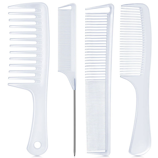 Picture of SALONSILK Combs for Women and Men, 4PCS Translucent Professional Comb Set, Wide Tooth Combs Rat Tail Fine Tooth Hair Comb for All Hair Types