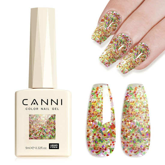 Picture of CANNI Glitter Gel Nail Polish 1pcs 9ml Nail Gel Red Green color Glitter Nail Polish Soak Off Uv LED Nail Lamp Prism Flash Series Nail Art Manicure Salon DIY Home