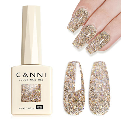 Picture of CANNI Glitter Gel Nail Polish 1pcs 9ml Nail Gel Soft Amber color Glitter Nail Polish Soak Off Uv LED Nail Lamp Dawn Crystal Flash Series Nail Art Manicure Salon DIY Home