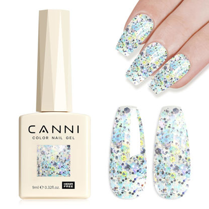 Picture of CANNI Glitter Gel Nail Polish 1pcs 9ml Nail Gel Blue Romance color Glitter Nail Polish Soak Off Uv LED Nail Lamp Dawn Crystal Flash Series Nail Art Manicure Salon DIY Home