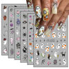 Picture of 6 Sheets Halloween Nail Art Stickers 3D Self Adhesive Cute Coal Ball Ghost Skull Designs Halloween Nail Stickers Pumpkin Spider Web Stars Bat Nail Decals Stickers Halloween Nail Art Supplies for Women