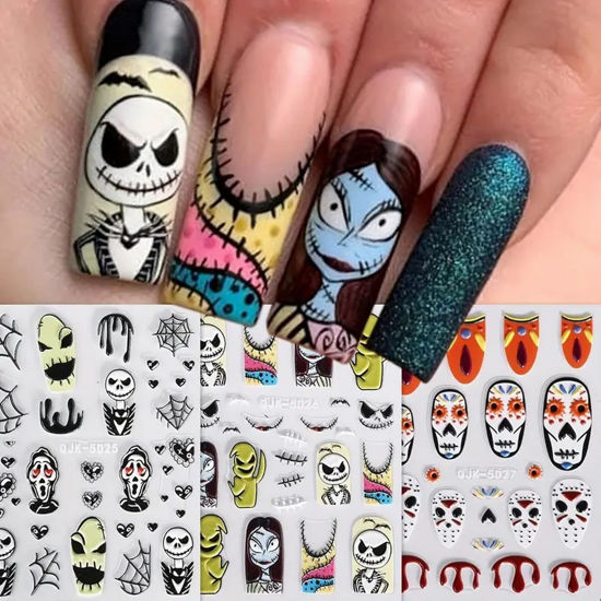 Picture of Halloween Nail Art Stickers 5D Embossed Scary Ghost Nightmare 3D Self-Adhesive Nail Decals Terror Scar Mask Designs Nail Supplies Halloween DIY Manicure Decorations for Women