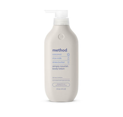 Picture of Method Body Lotion, Simply Nourish, Coconut, Rice Milk + Shea Butter notes, 24 Hours of Moisture 14 oz