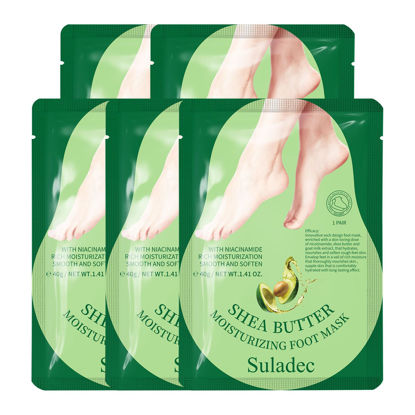 Picture of SULADEC Moisturizing Foot Mask with Shea Butter and Goat Milk, Hydrating Foot Masks for Dry Cracked Feet, Dry Skin Moisturizer for Soft and Smooth Touch Feet - Men Women - 5 Pairs